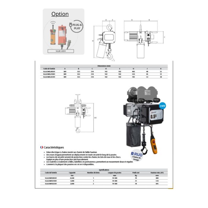 Palan électrique à chaine 230v - Delta DMS