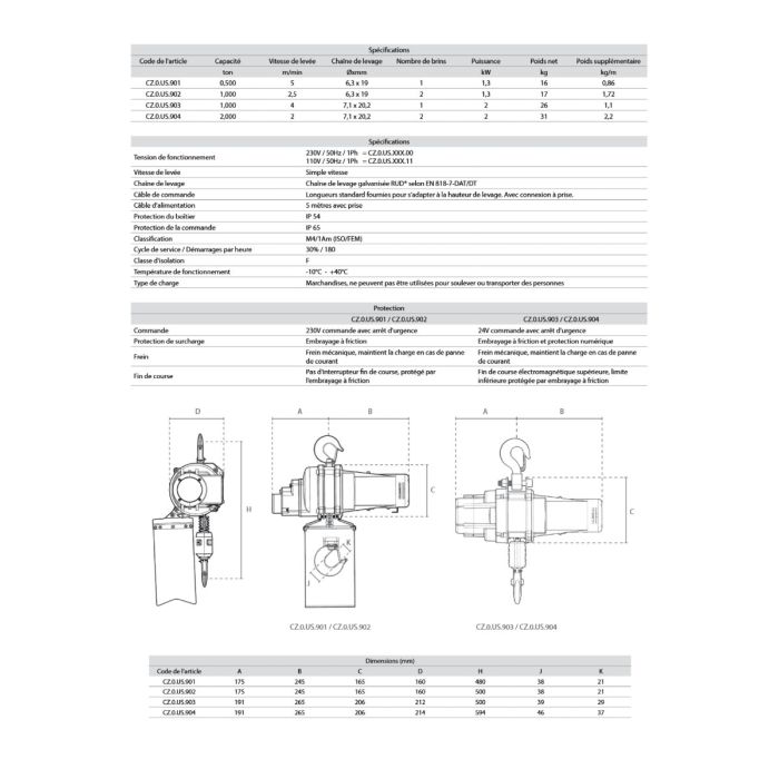 Palan électrioque à chaine 230V - Delta US